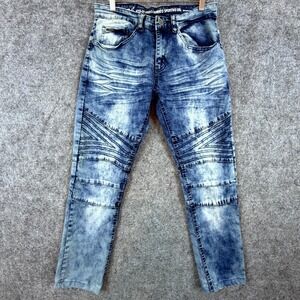 19V69 Italia Biker Skinny Jeans Mens 30x32 Blue Streetwear Moto Stretch Low Rise